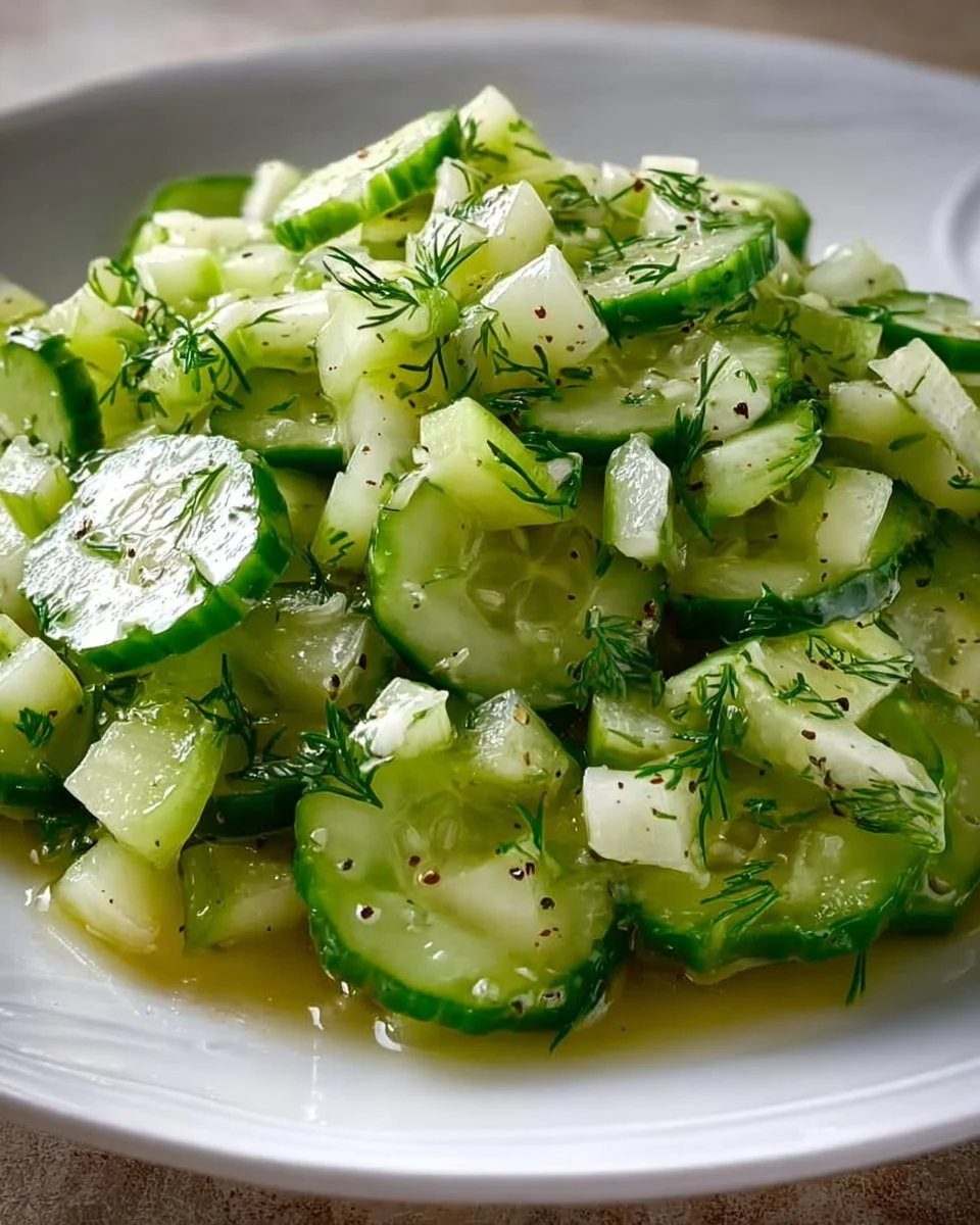 Crunchy Cucumber Celery Salad with Green Apple on a plate