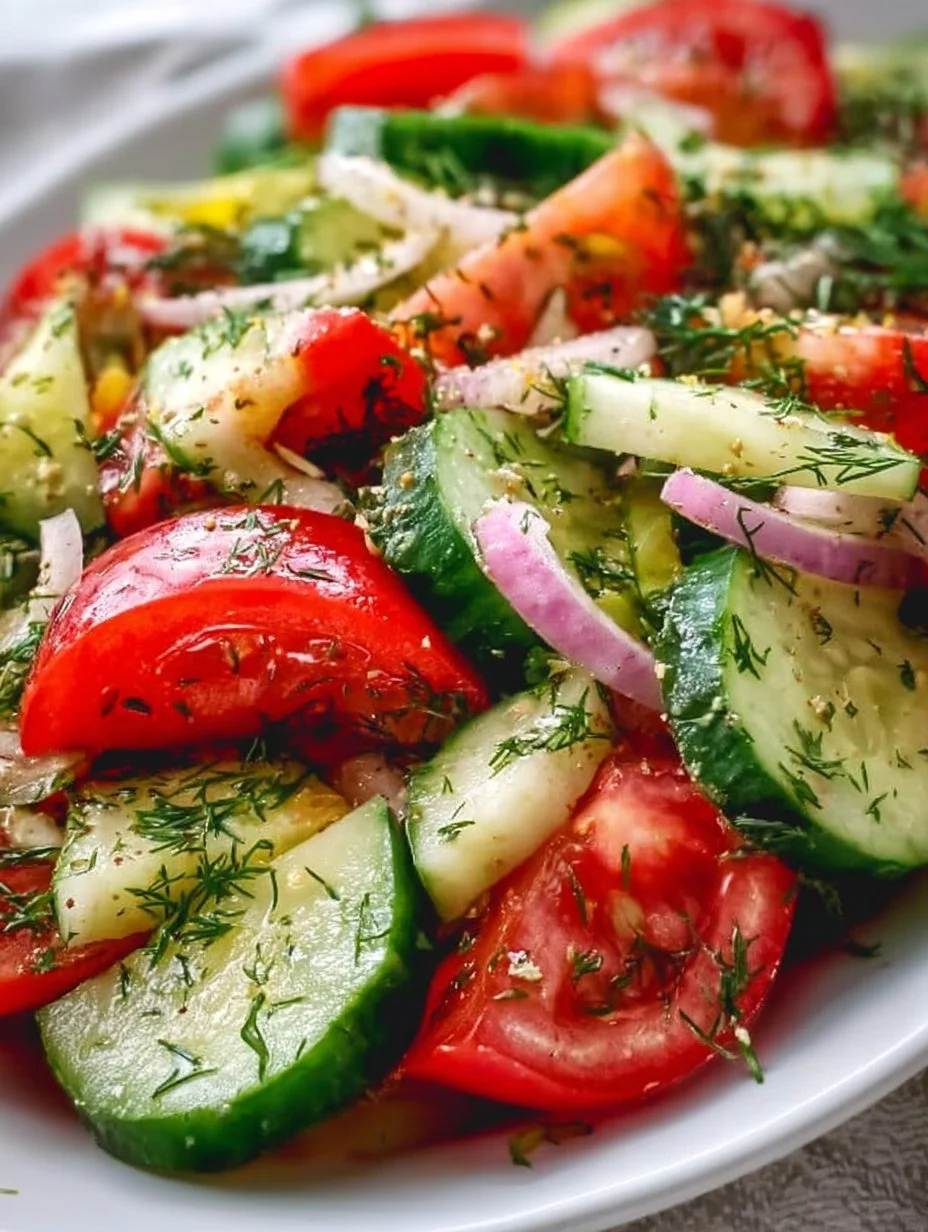 Delicious Cucumber Tomato Salad with fresh ingredients and dressing
