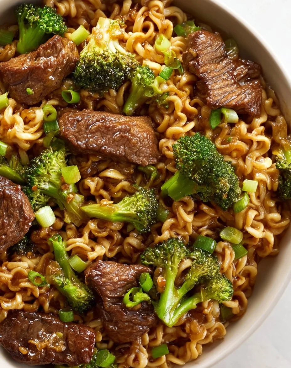 Easy beef and broccoli ramen stir fry with tender beef and fresh broccoli