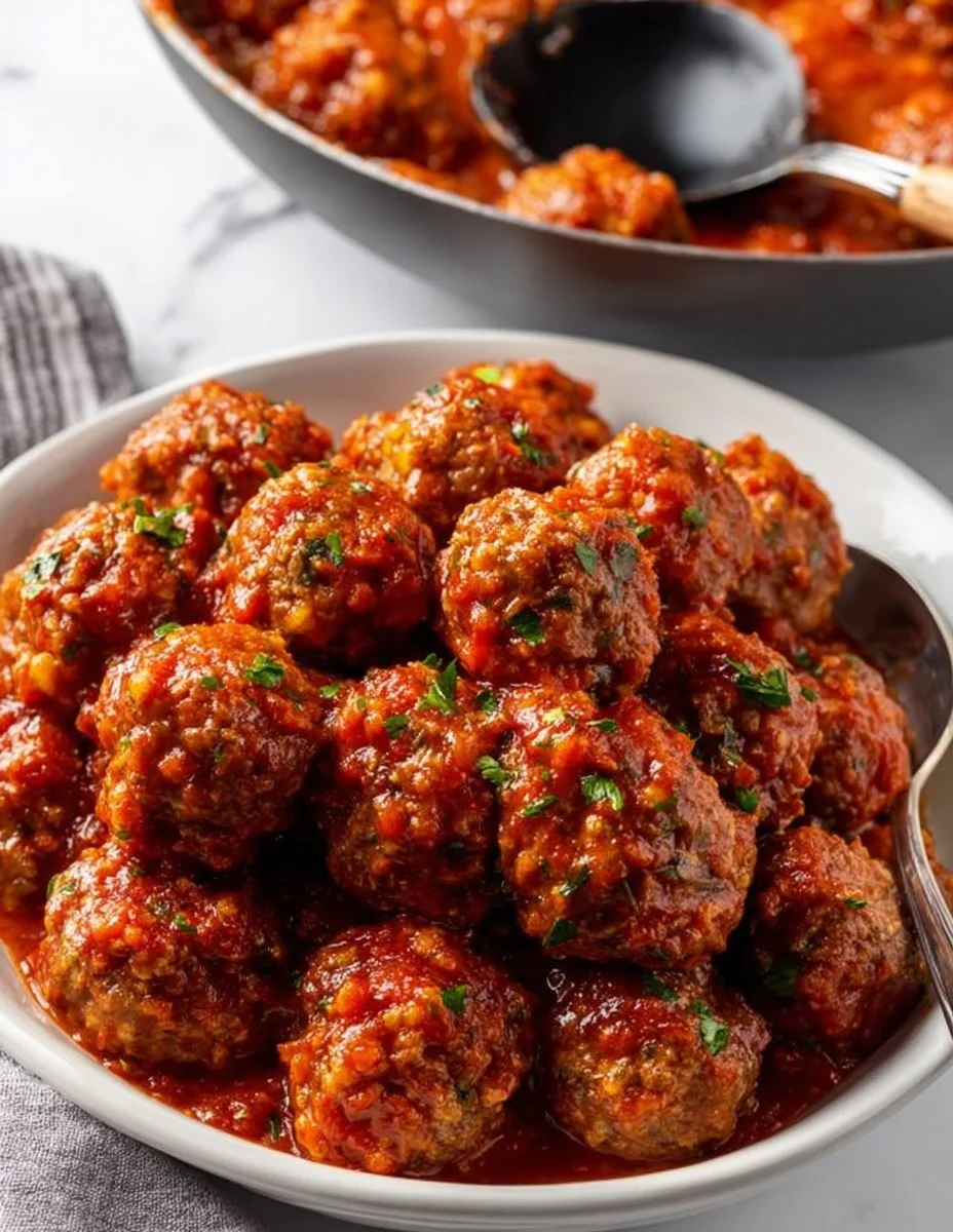 Delicious easy porcupine meatballs served on a plate with sauce.
