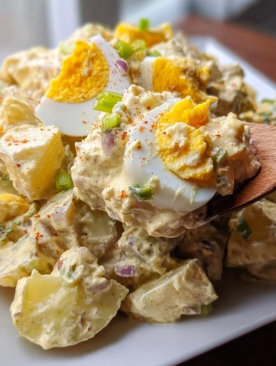 Delicious Egg Potato Salad served in a bowl with herbs