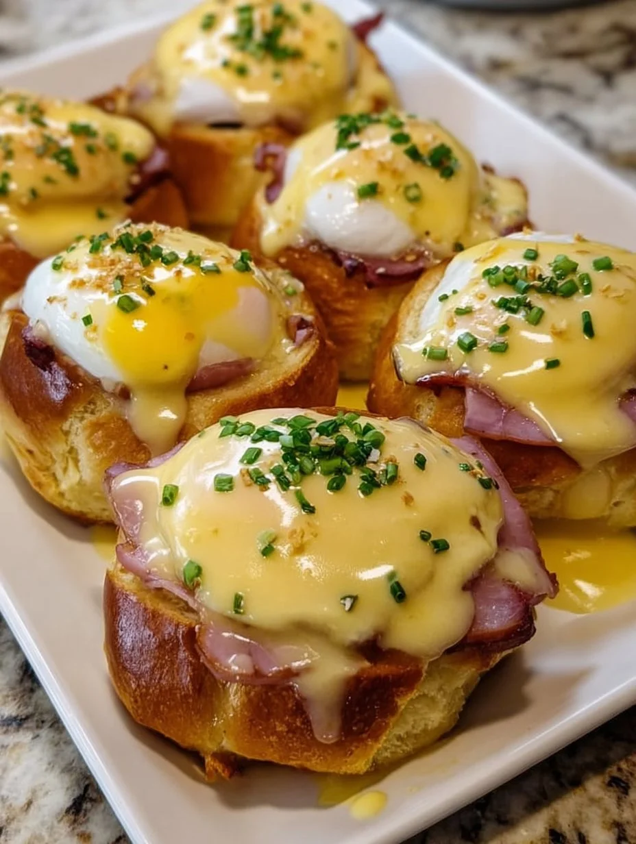 Eggs Benedict Breakfast Rolls topped with hollandaise sauce and chives