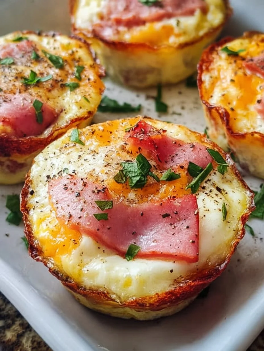 Baked Ham and Cheese Egg Cups served on a plate