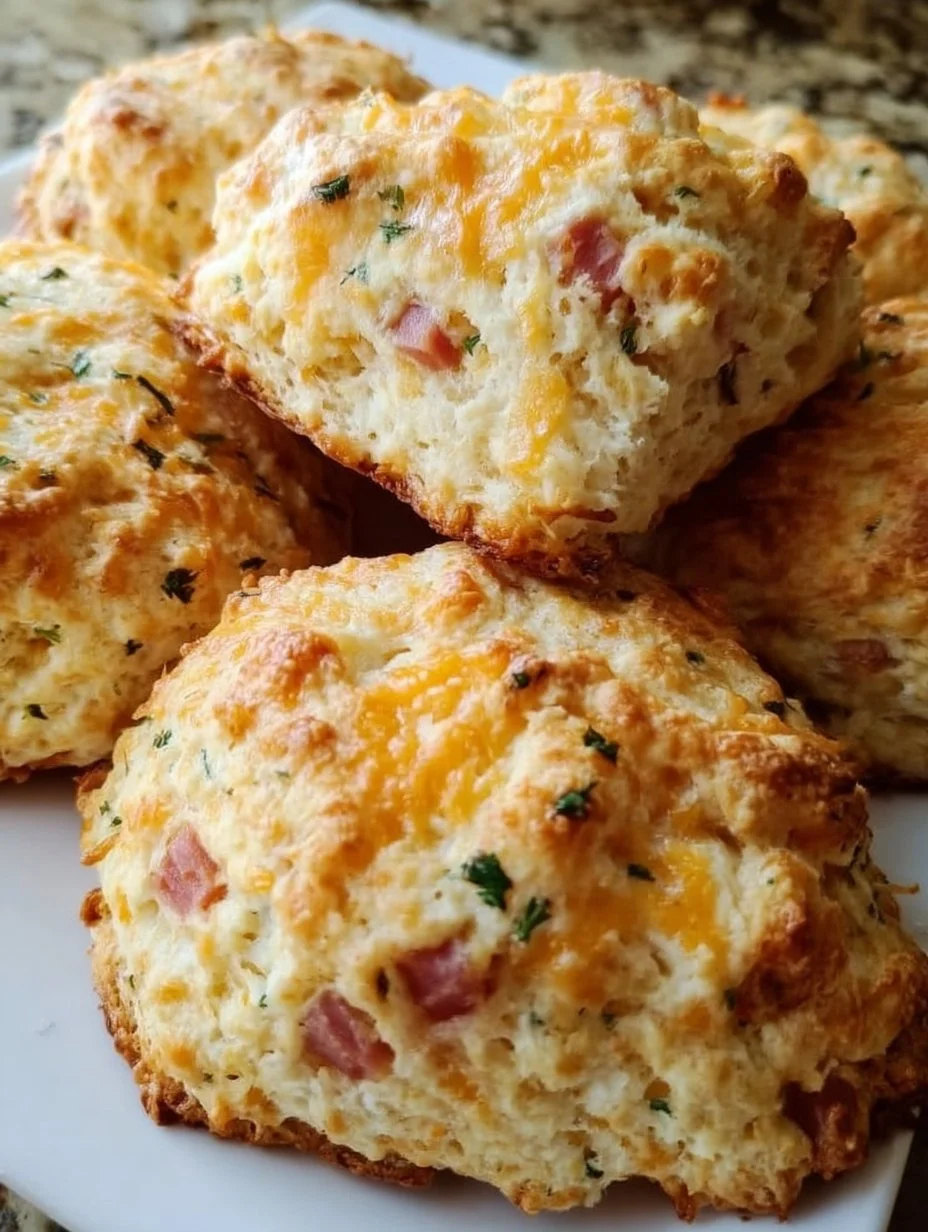 Delicious Ham & Cheese Scones fresh out of the oven, perfect for breakfast.