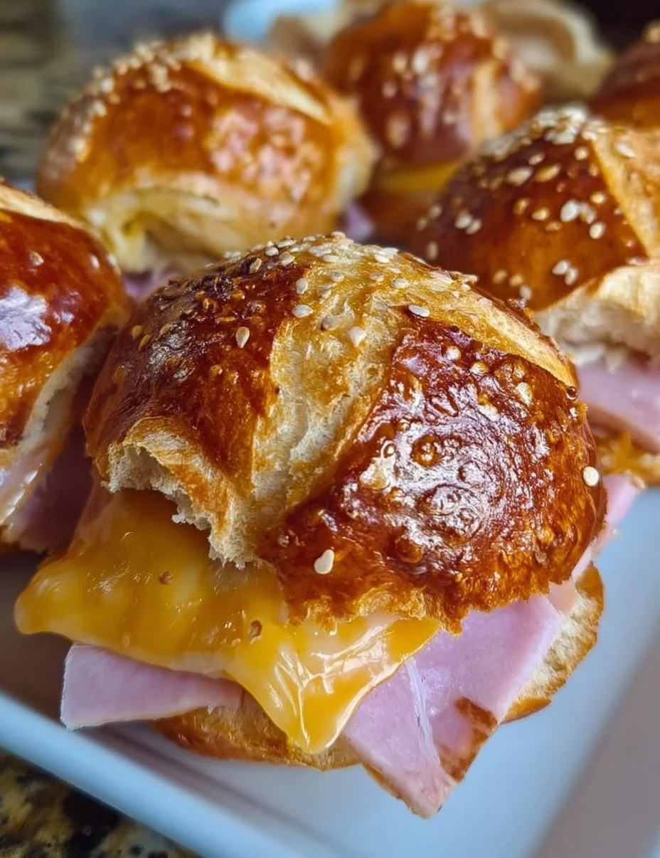 Honey Mustard Ham & Cheese Pretzel Sliders