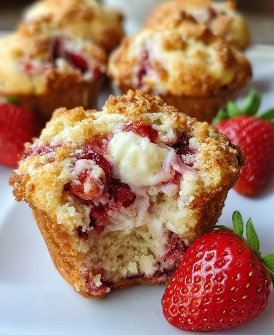 Delicious strawberry cream cheese muffins fresh out of the oven