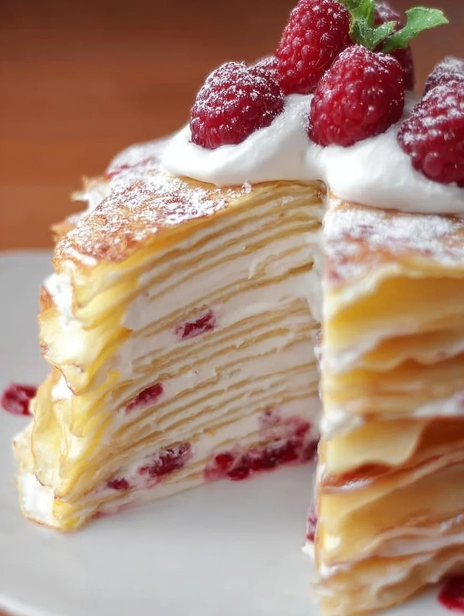Layered Crepe Cake with Raspberry Cream Filling - a delightful dessert