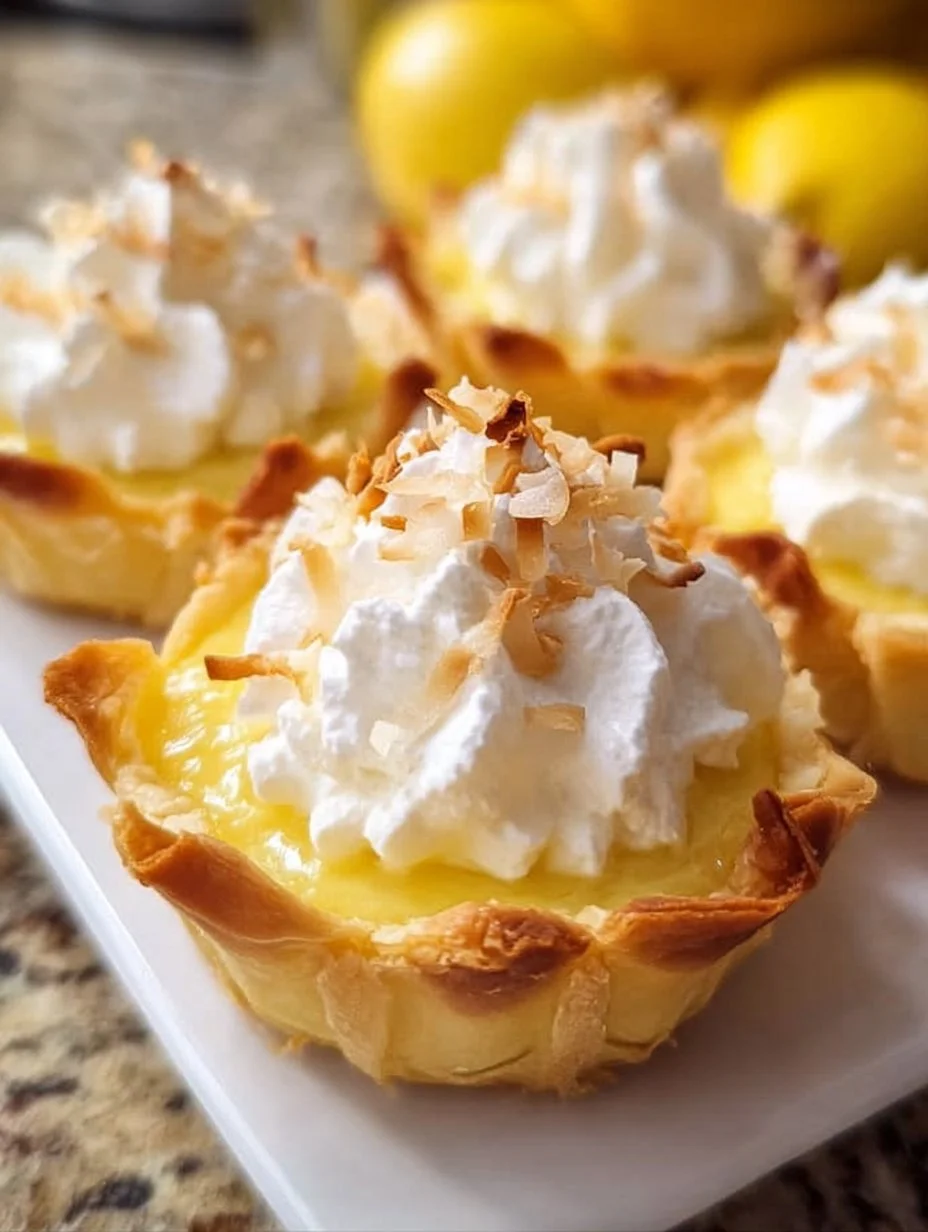 Delicious lemon tarts garnished with fresh lemon slices and mint leaves