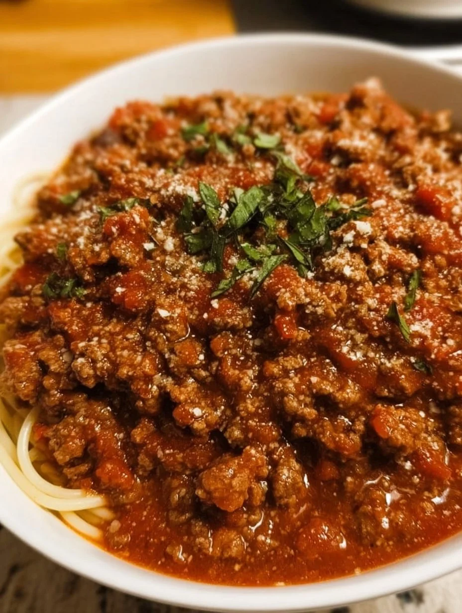 Delicious Magic Meat Sauce simmering in a pot, ready to serve with pasta.