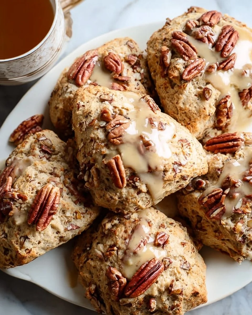Maple Pecan Sourdough Scones with a golden crust and pecans on top.