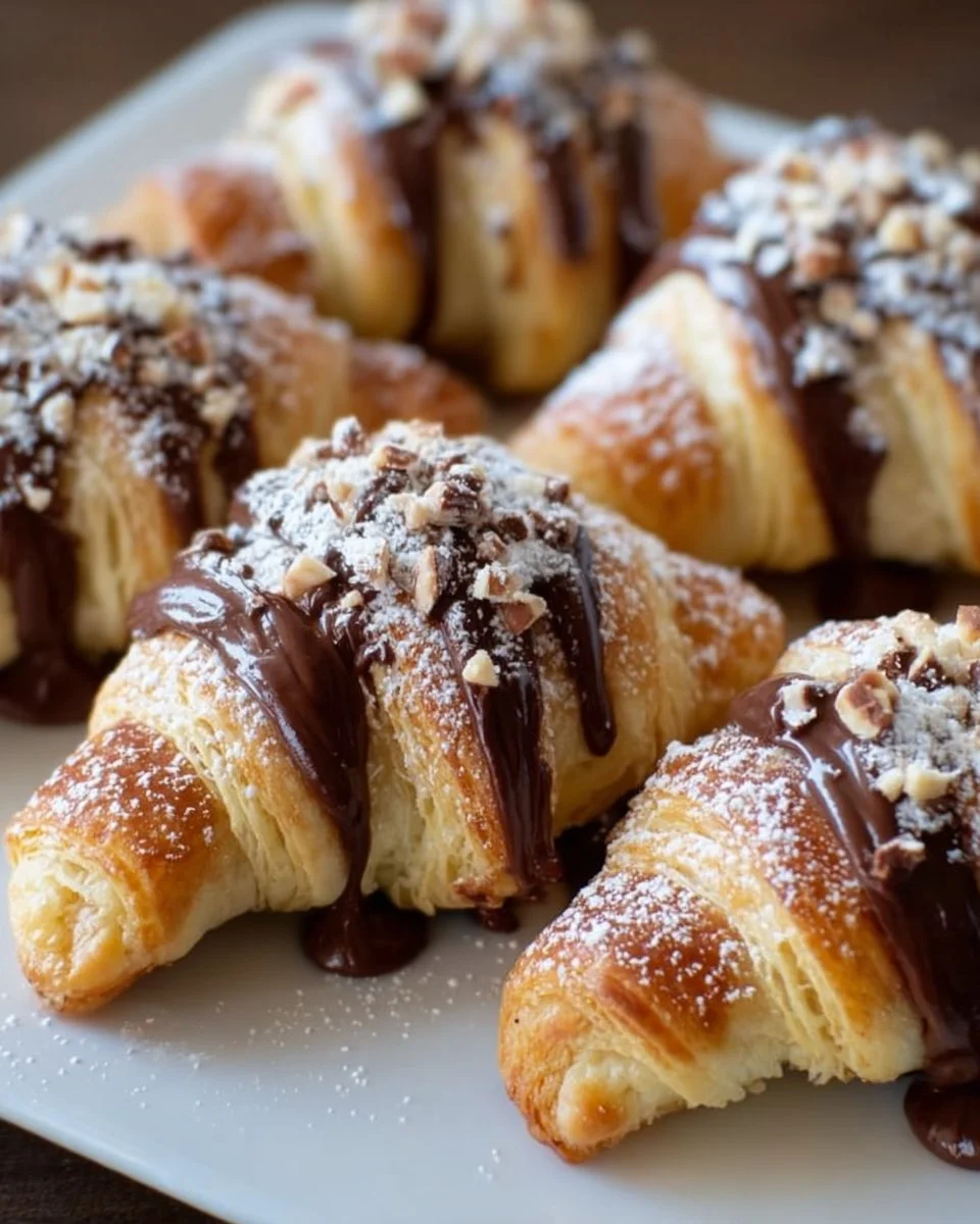 Freshly baked Nutella croissant rolls with gooey chocolate-hazelnut filling