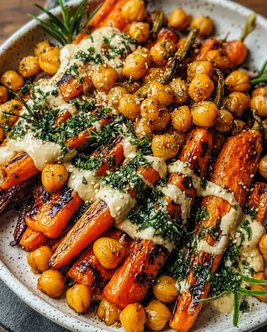 One-Pan Roasted Carrot and Chickpea Bowl with vibrant veggies and spices