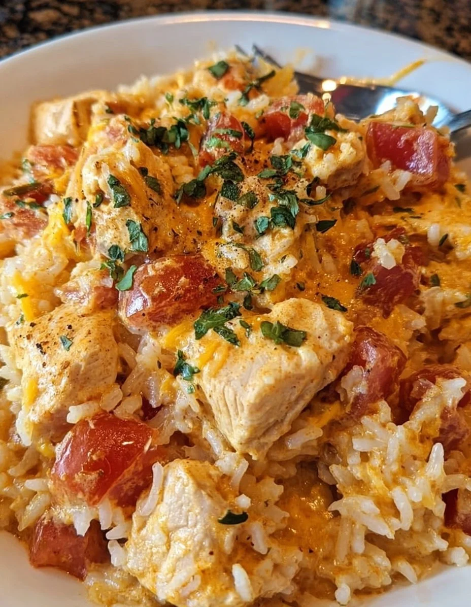 One Pot Queso Chicken and Rice