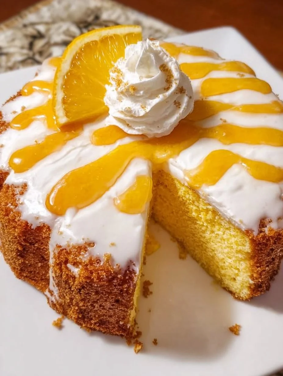 Delicious slice of Orange Creamsicle Cake with orange and vanilla frosting