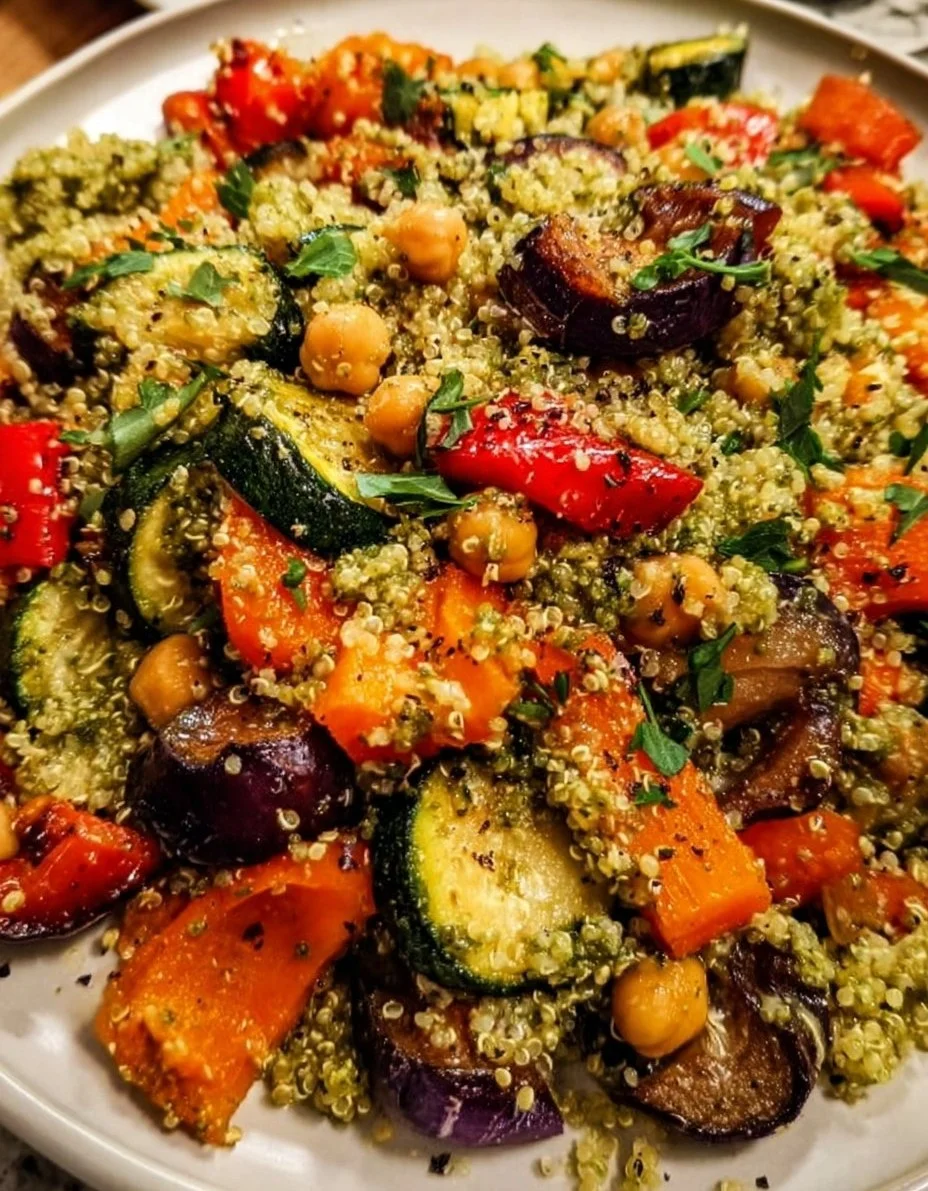 Pesto Quinoa Salad with Roasted Vegetables