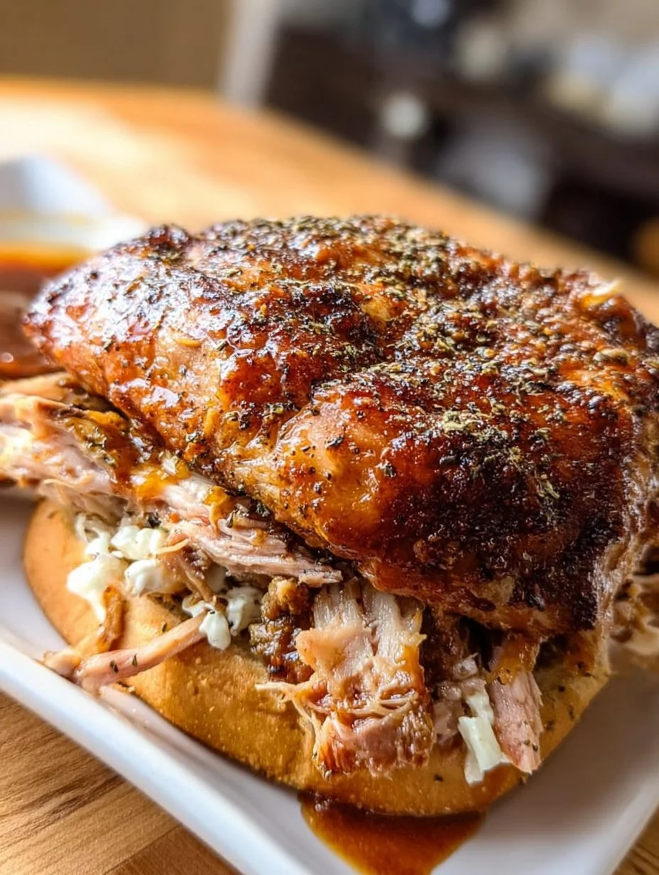 Delicious pulled pork served in a sandwich with sauerkraut and BBQ sauce