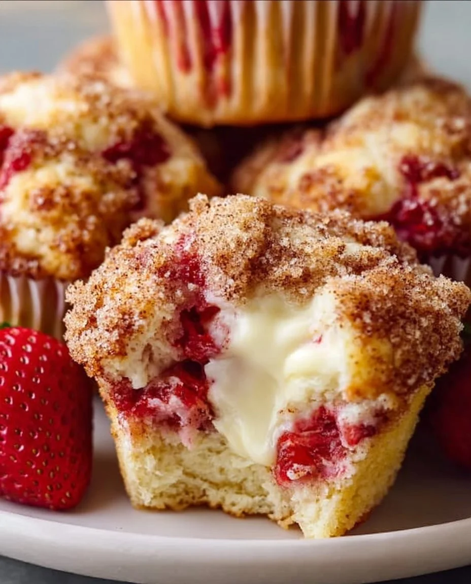 Delicious Strawberry Cream Cheese Muffins fresh out of the oven