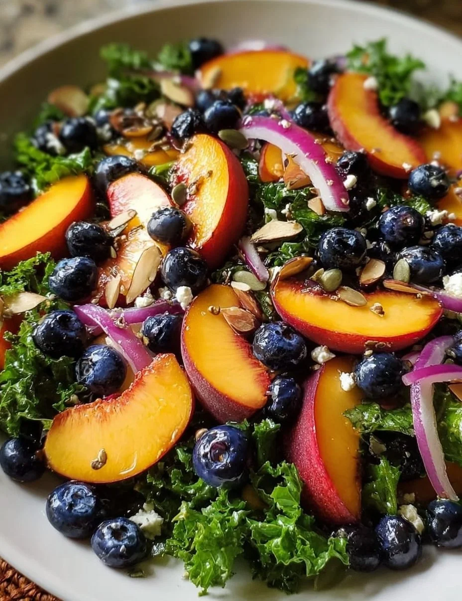 Summer Peach Blueberry Kale Salad