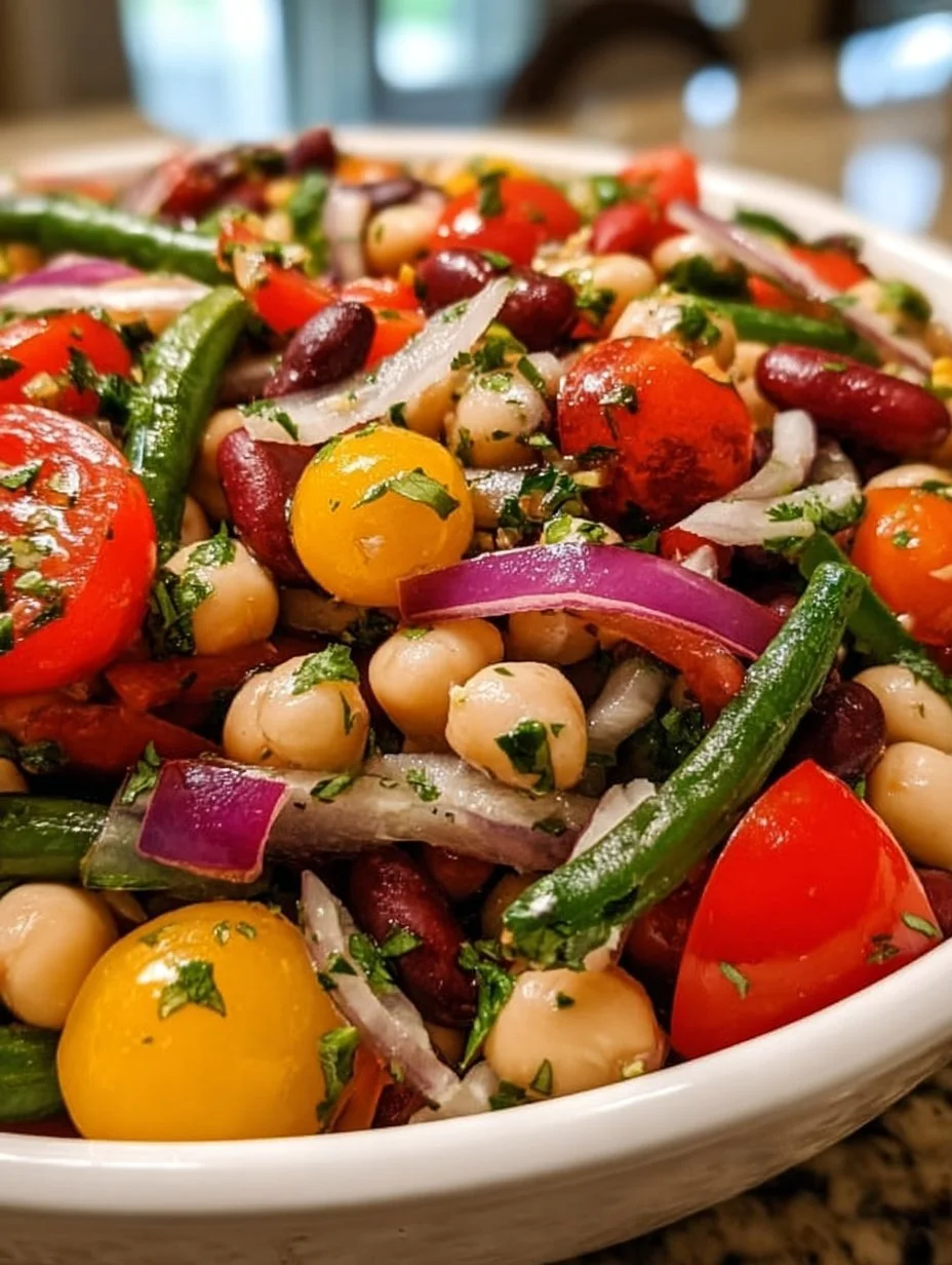 Viral Dense Bean Salad with colorful veggies and beans in a bowl
