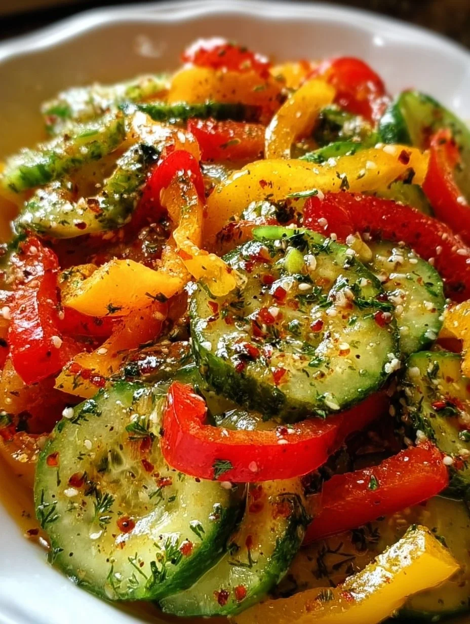 Viral TikTok Cucumber and Bell Pepper Salad with fresh ingredients