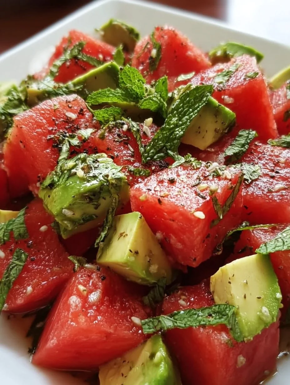 Fresh Watermelon Avocado Salad with mint and lime dressing
