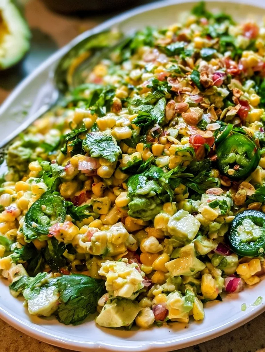Delicious Avocado Corn Salad served at a festive party gathering.