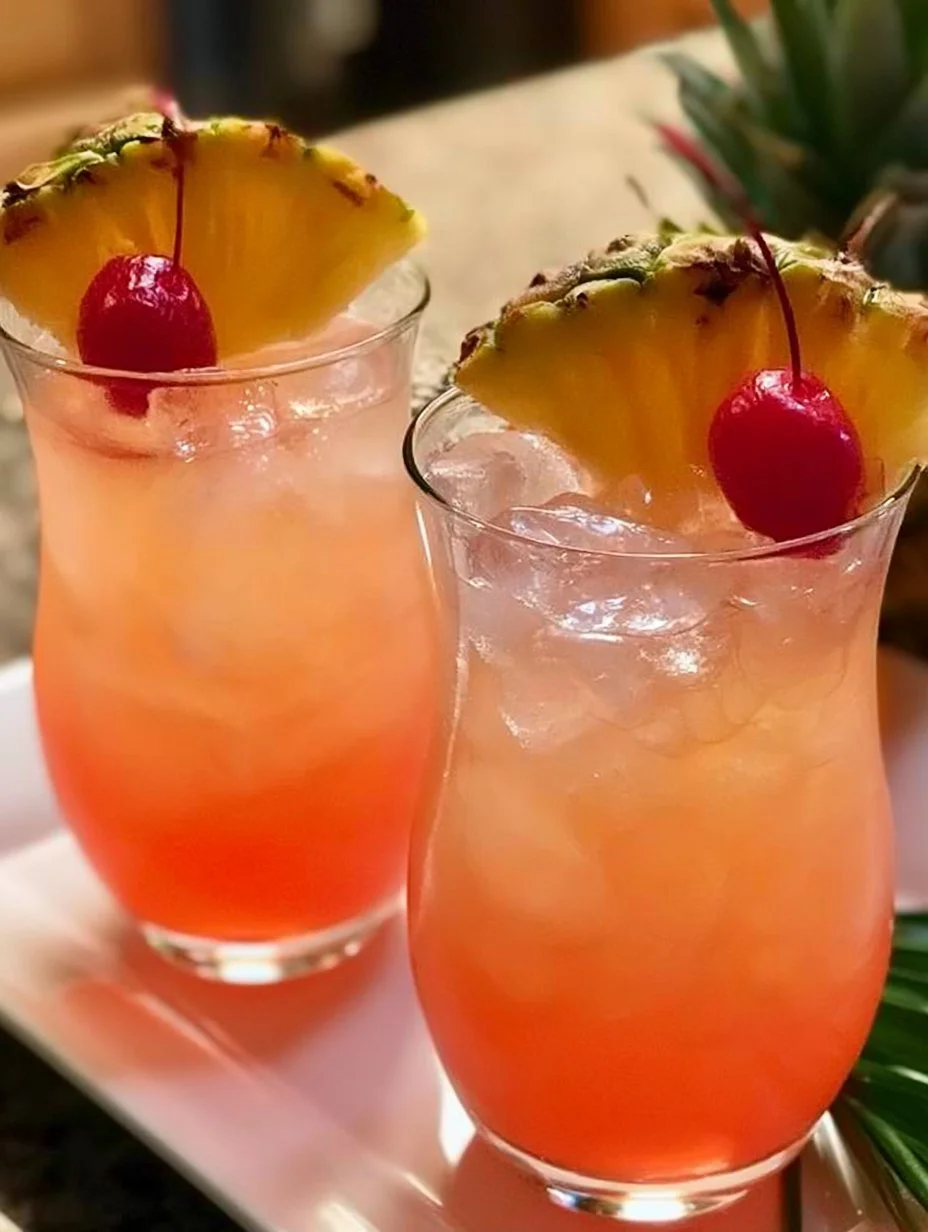 Refreshing rum punch garnished with fruits served in a tropical setting