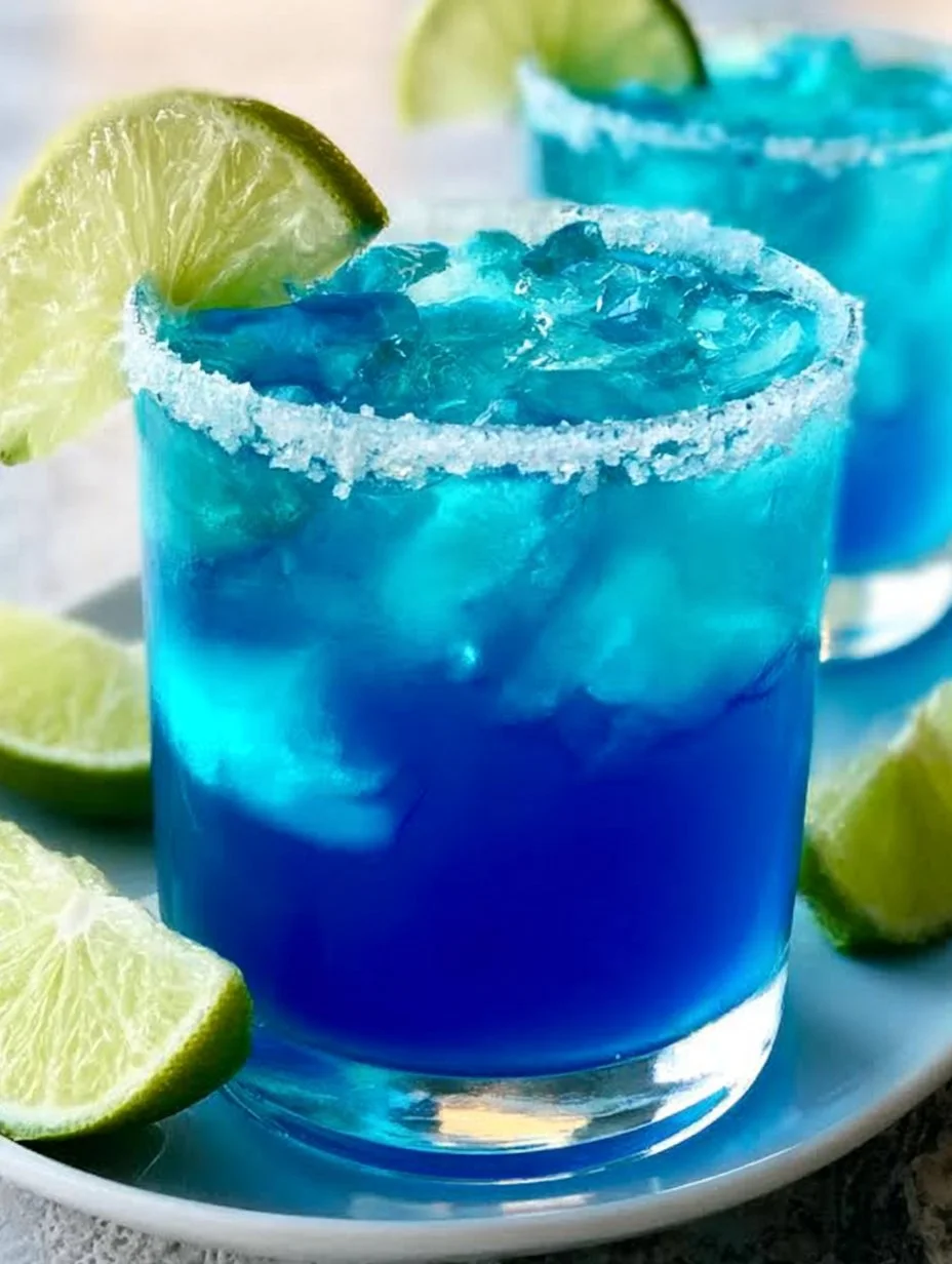 Blue Margarita cocktail served in a glass with lime and salt rim