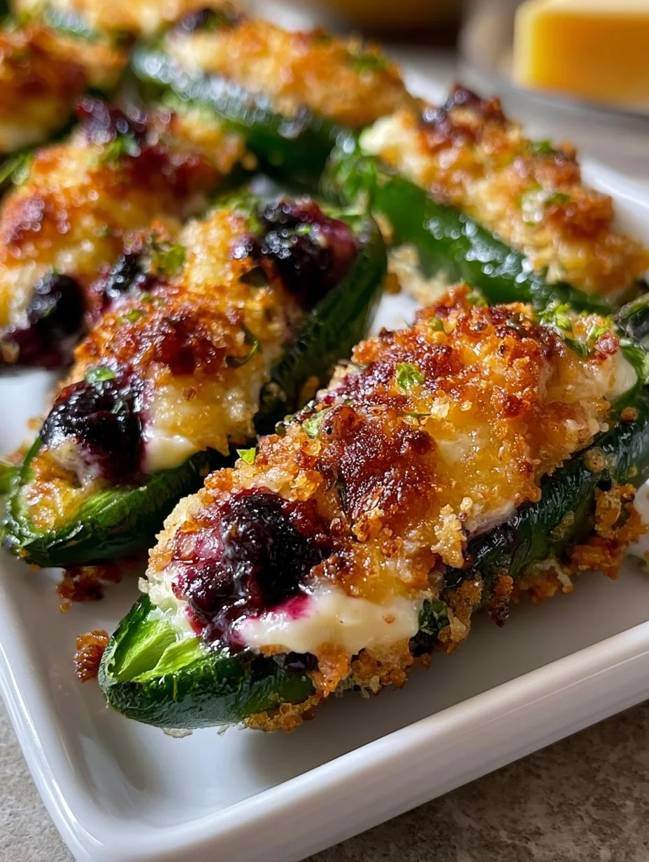 Blueberry Brie Jalapeño Poppers with a crispy crust and a fruity filling