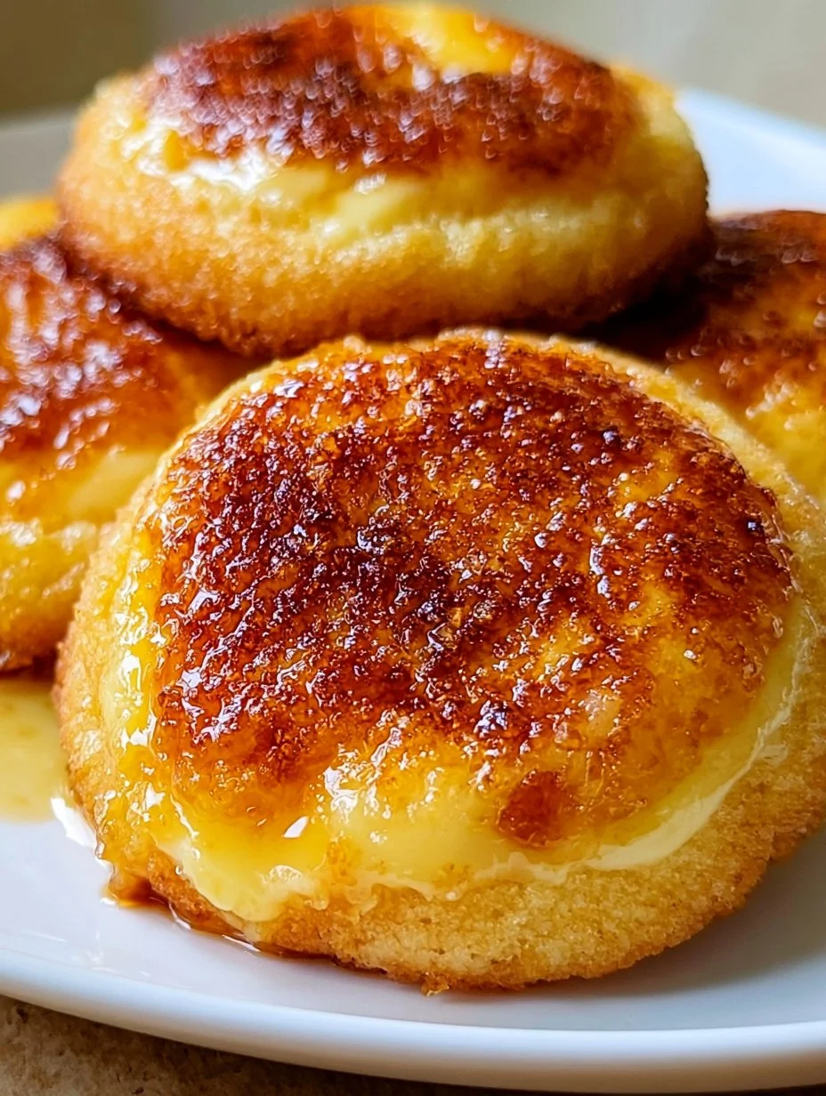 Freshly baked burnt cream cookies on a cooling rack.