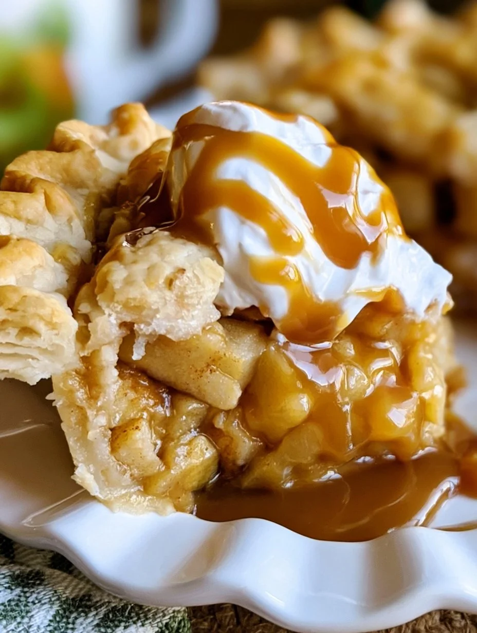 Delicious homemade caramel apple pie with a golden crust and drizzled caramel