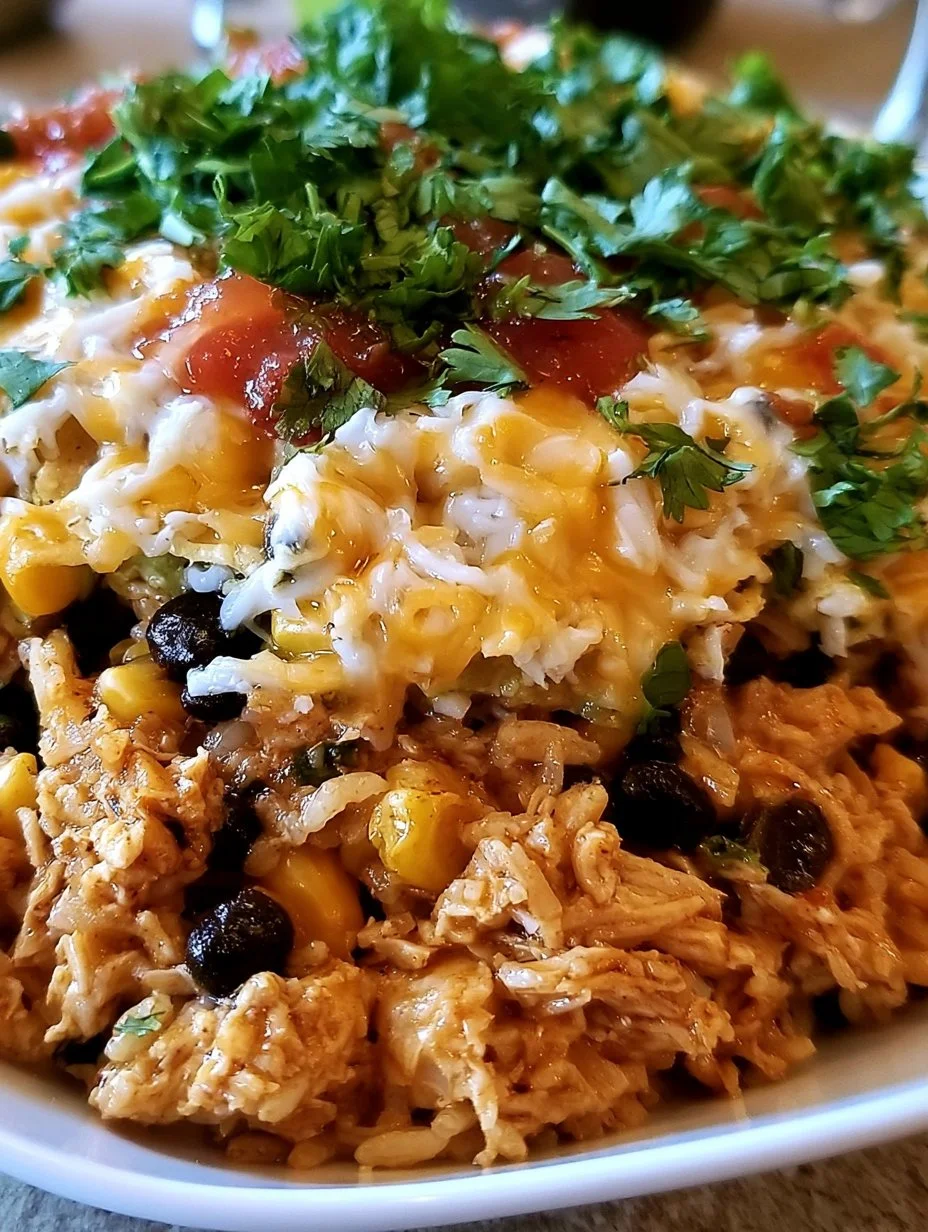 Delicious Chicken Burrito Bowl Casserole served in a dish