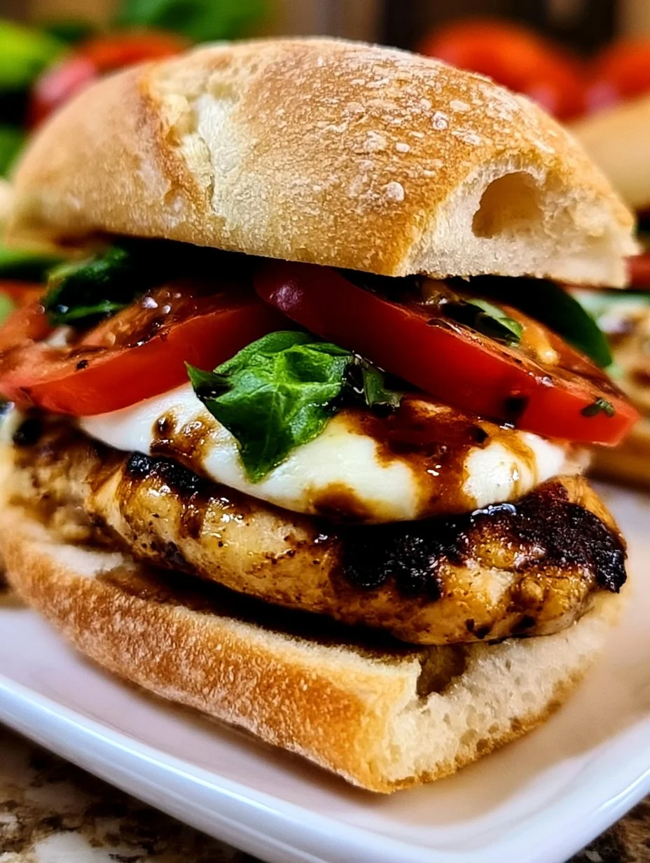 Delicious Chicken Caprese Sandwich with basil, mozzarella, and grilled chicken