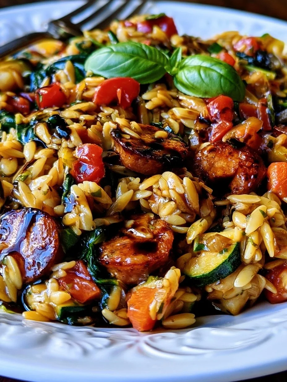 Delicious Chicken Sausage Orzo dish served in a bowl
