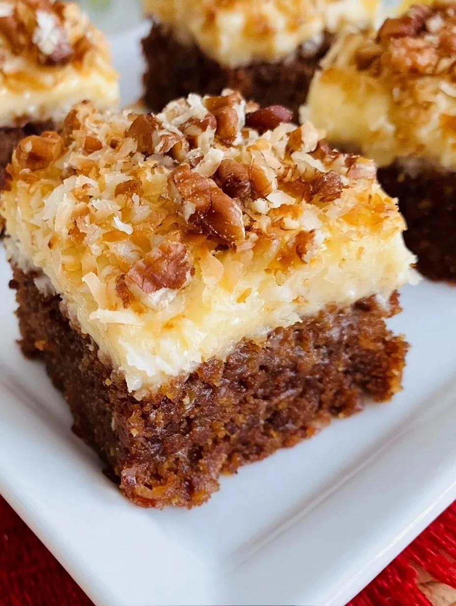 Delicious Coconut Pecan Frosting topping a chocolate cake