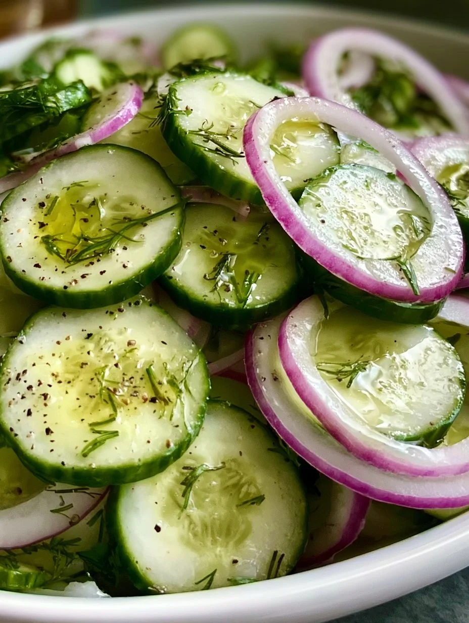 Cucumber onion salad with fresh vegetables and dressing