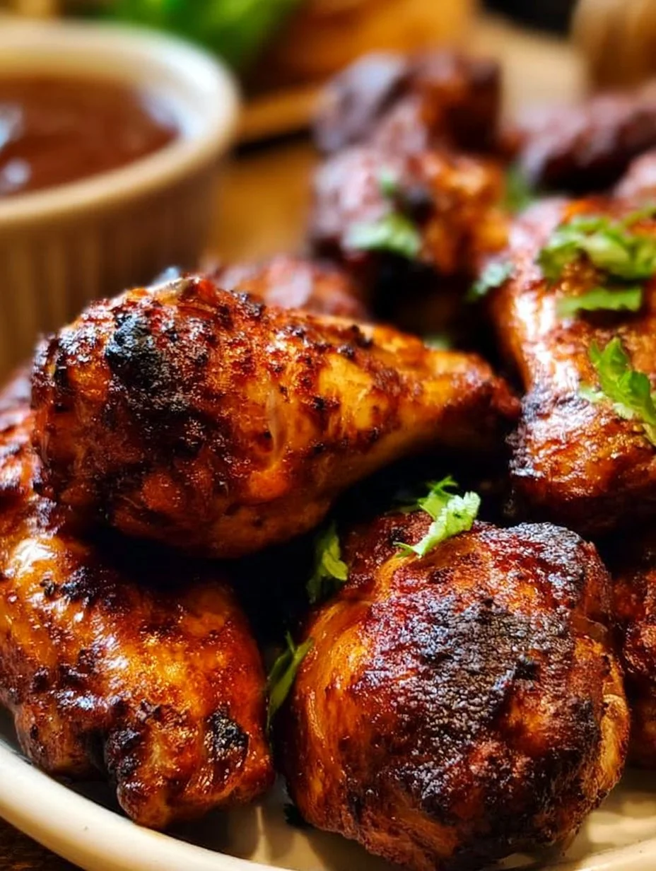 Plate of dry rubbed smoked chicken wings ready to serve.