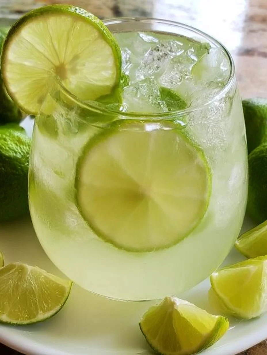Refreshing Limeade Vodka Cocktail served in a glass with lime garnishes.