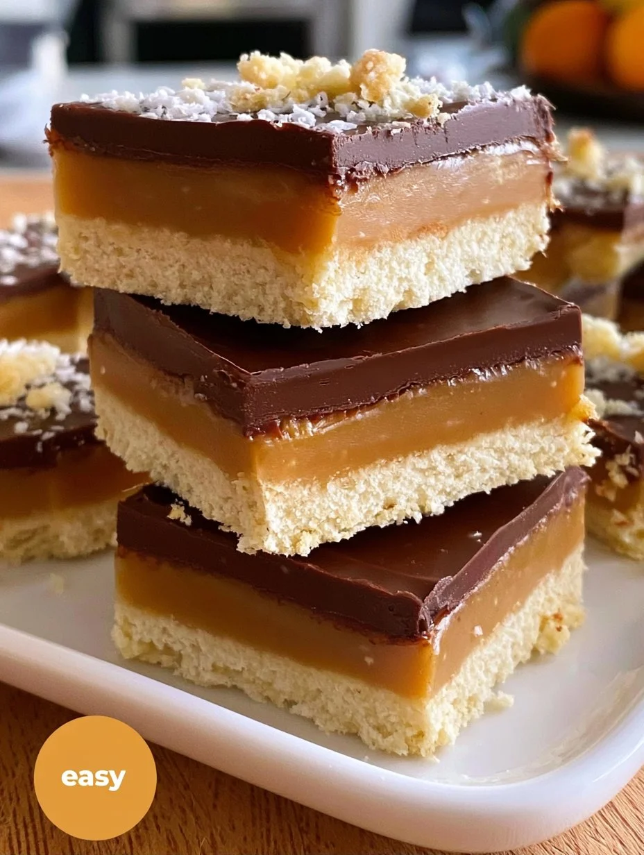 Delicious Millionaire's Shortbread with layers of caramel and chocolate