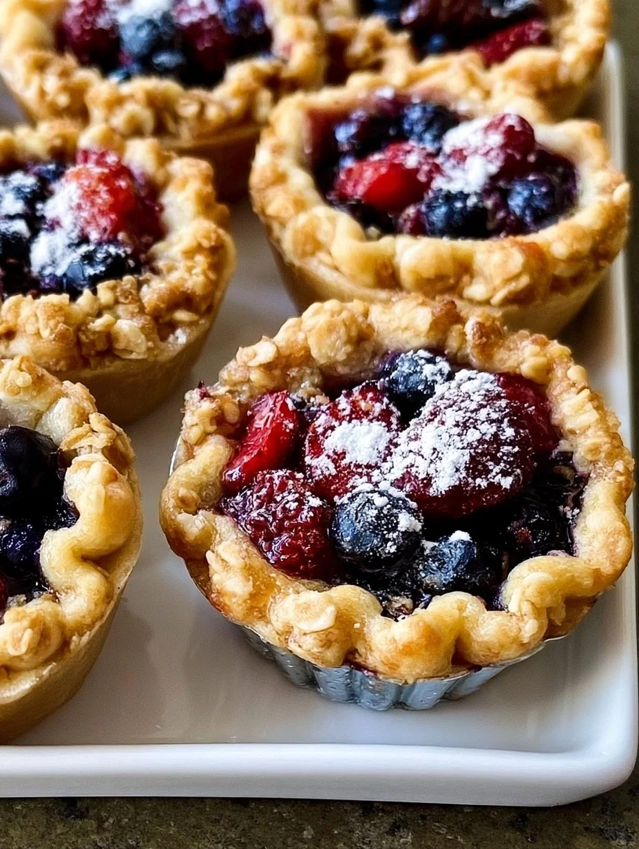 Delicious mini berry pies topped with fresh berries and crust