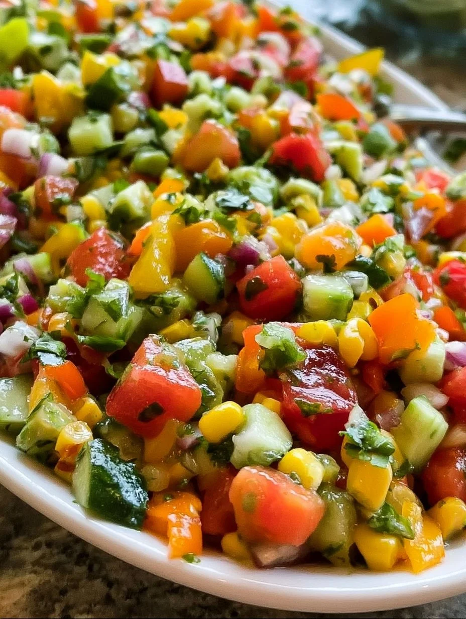 Colorful Peruvian Chopped Salad with fresh vegetables and zesty dressing