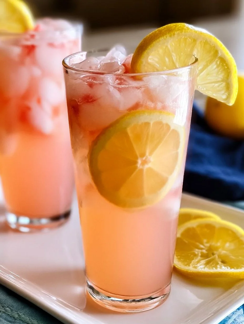 A refreshing pink lemonade shandy served in a glass with lemon and beer