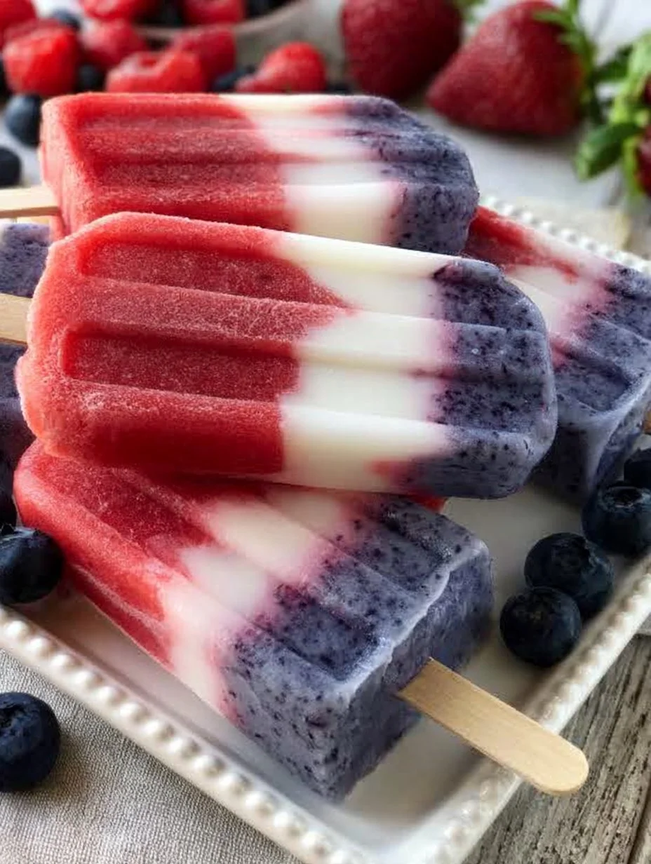 Homemade red, white, and blue popsicles for summer treats