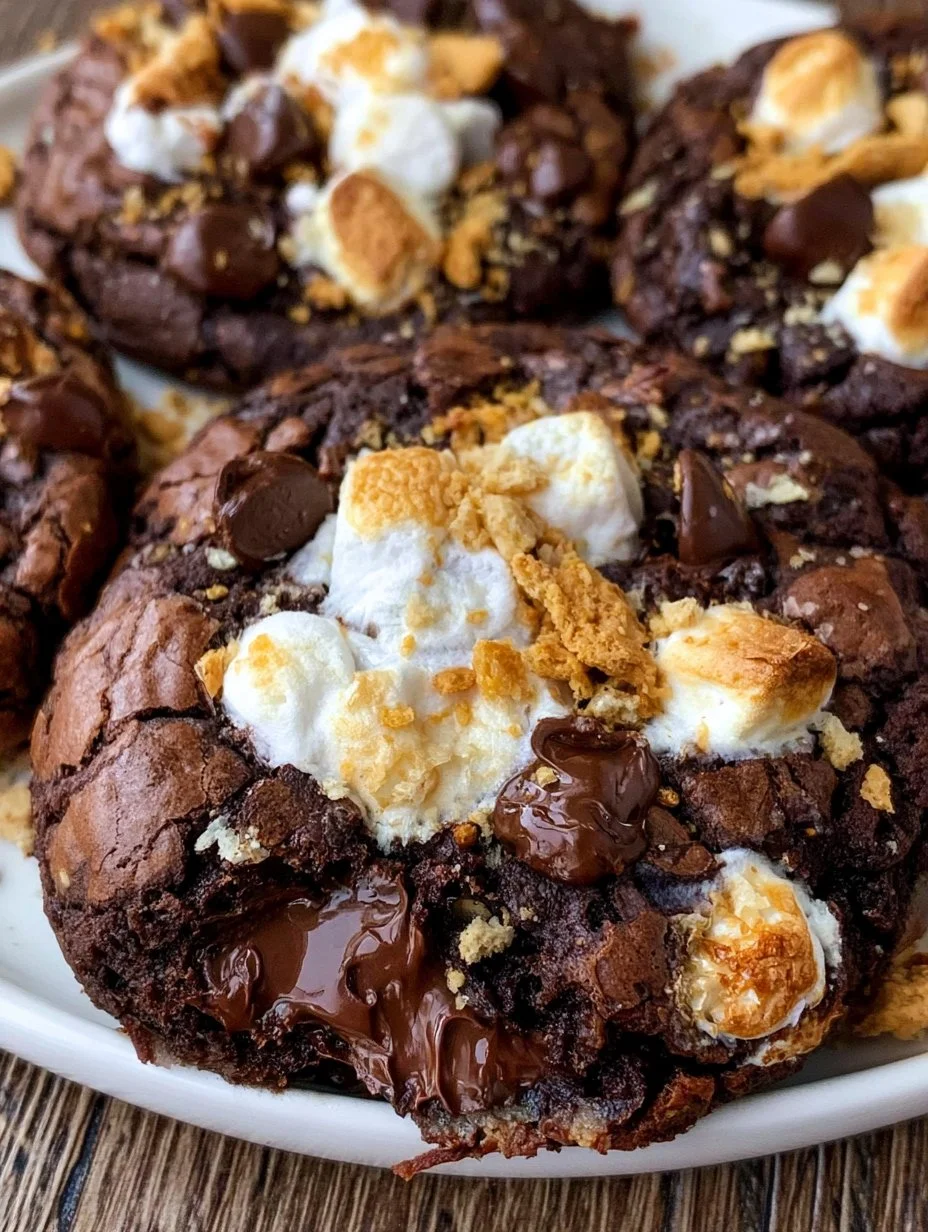 Delicious S'mores Brownie Cookies with chocolate, marshmallows, and graham crackers