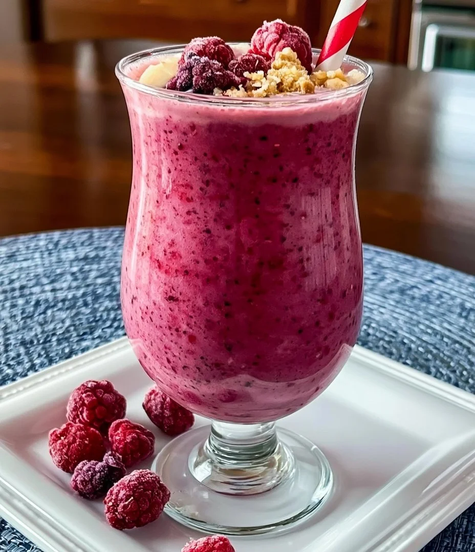 Deliciously blended special frozen berries smoothie with vibrant colors