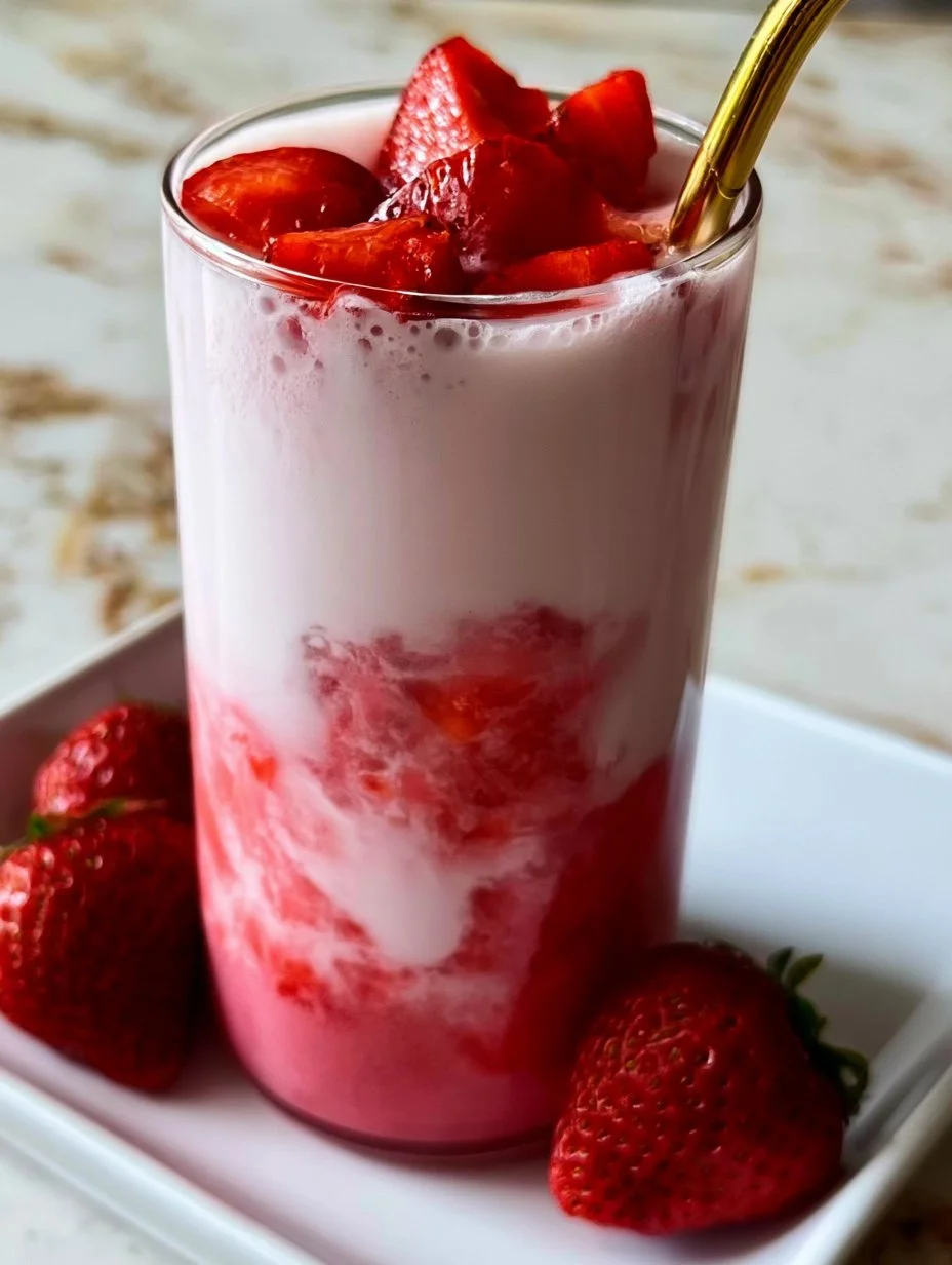 Starbucks Pink Drink served in a clear cup with fresh strawberries and a pink hue