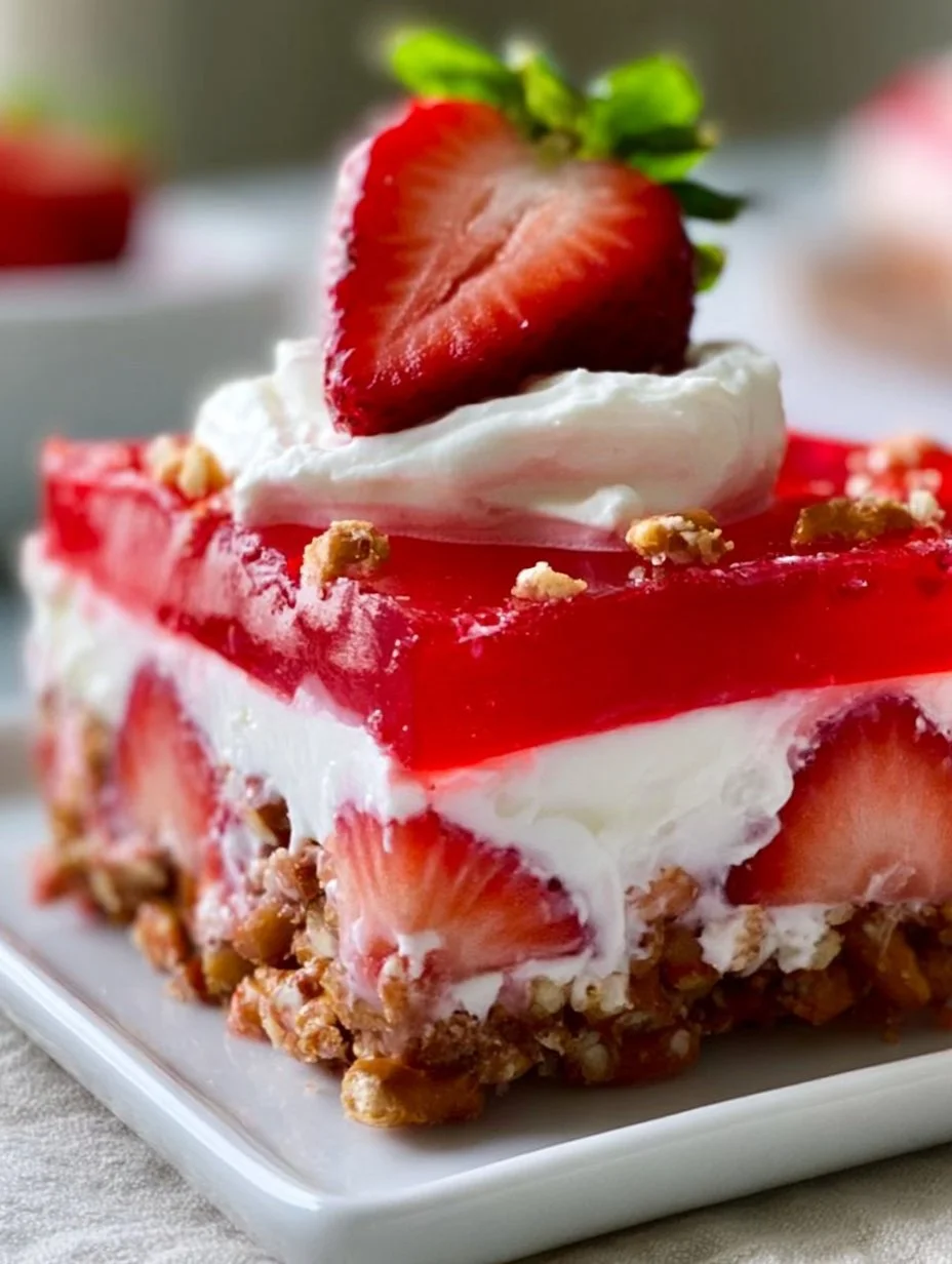 A delicious Strawberry Pretzel Salad served in a bowl with fresh strawberries and pretzels.