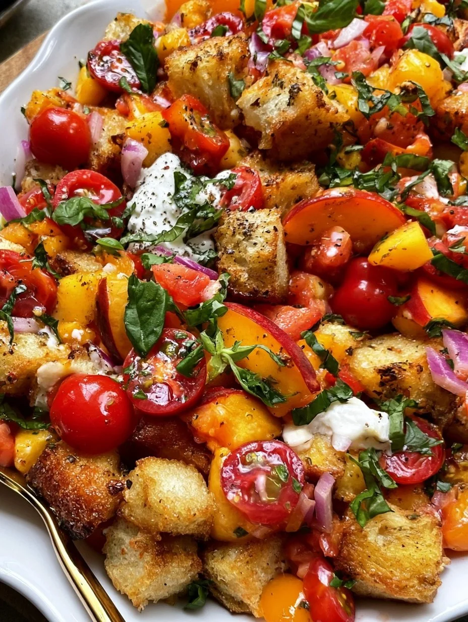 Summer Panzanella Salad with fresh vegetables and bread chunks