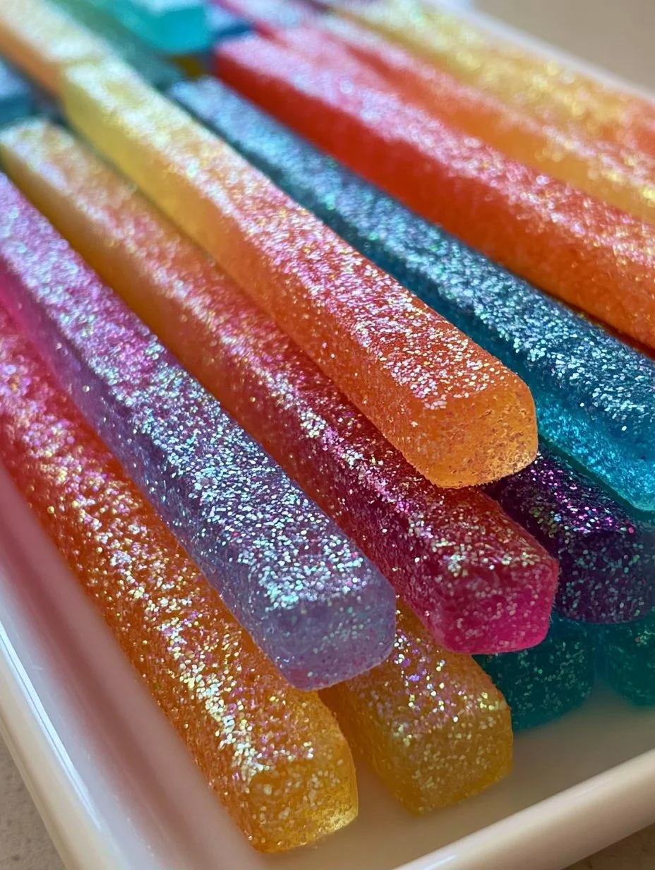 Tequila Stardust Gummy Wands on a colorful background