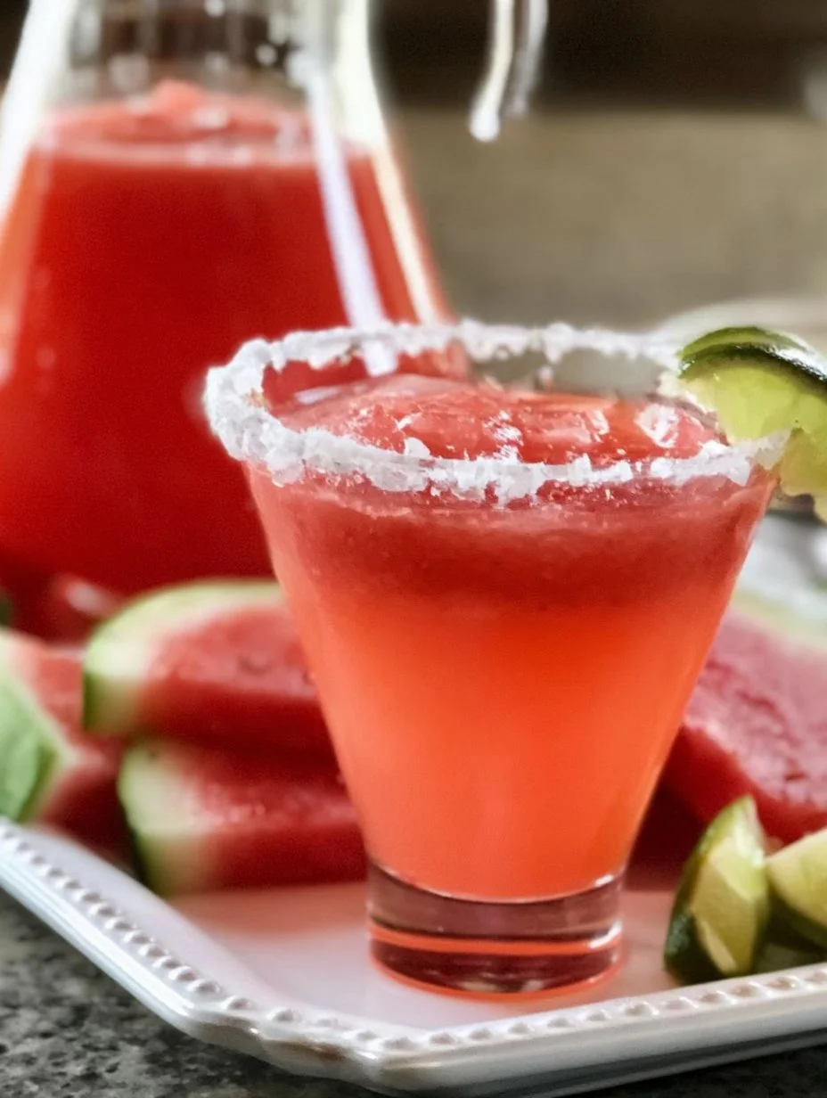 Chilled Watermelon Margarita in a glass with garnish, summer cocktail recipe
